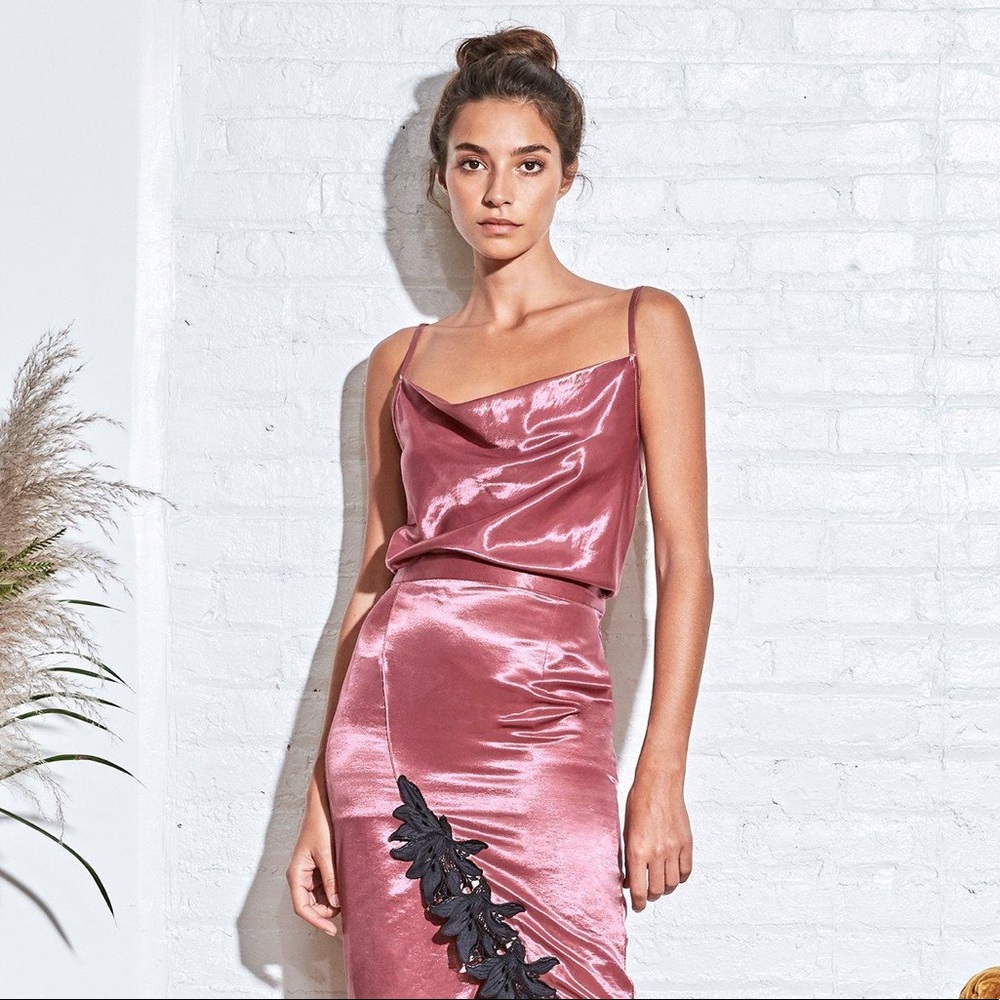 FLEUR DU MAL pink luster cowl neck cami tank